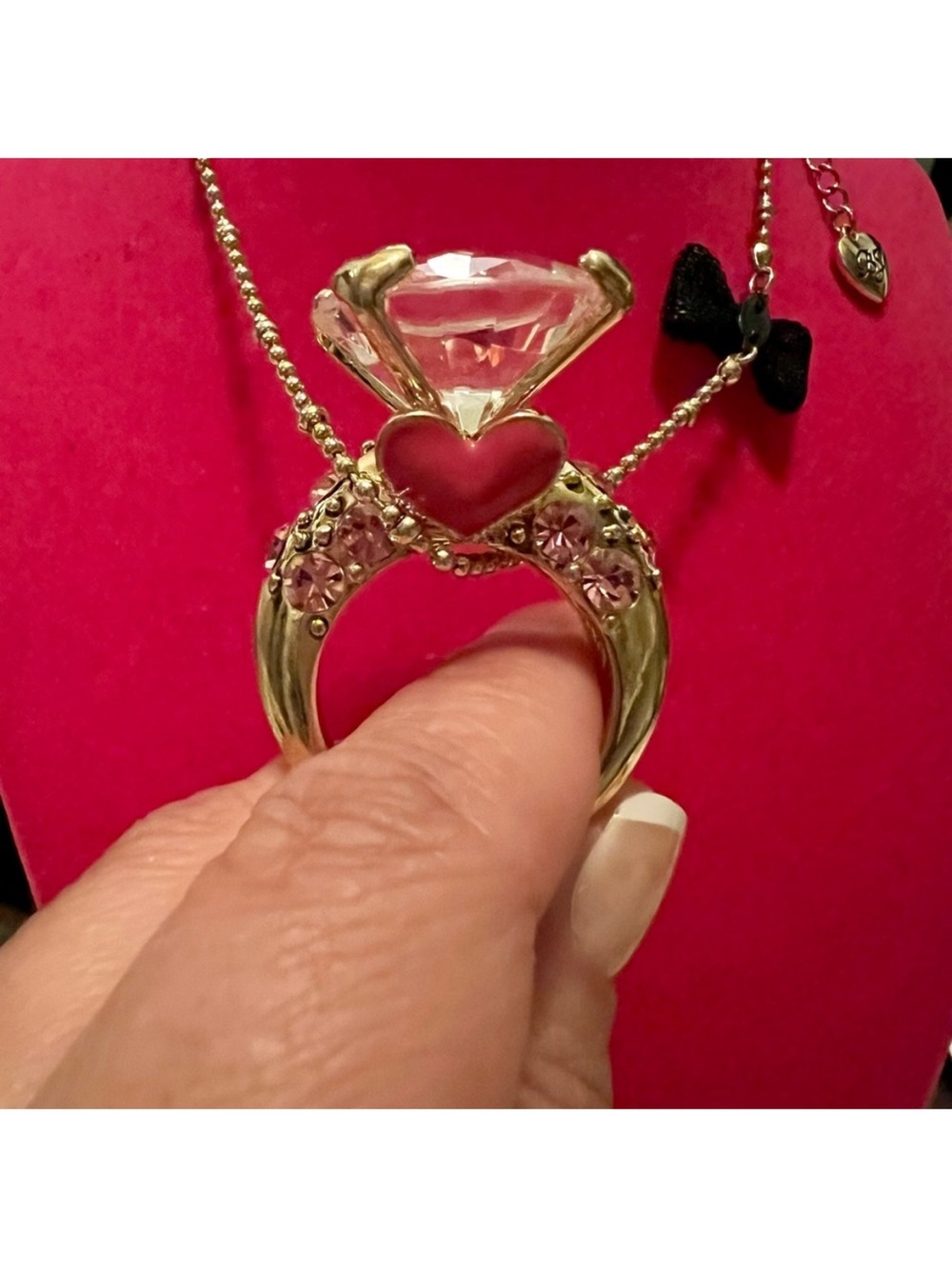 Betsey Johnson Vintage Dollhouse Collection Huge Diamond Ring Necklace HTF